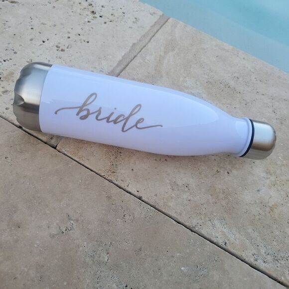 Bridal water bottle, gold and white - Picture 2 of 5